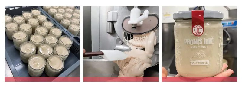 Fabrication des glaces Promis Juré parfum Cacahuète