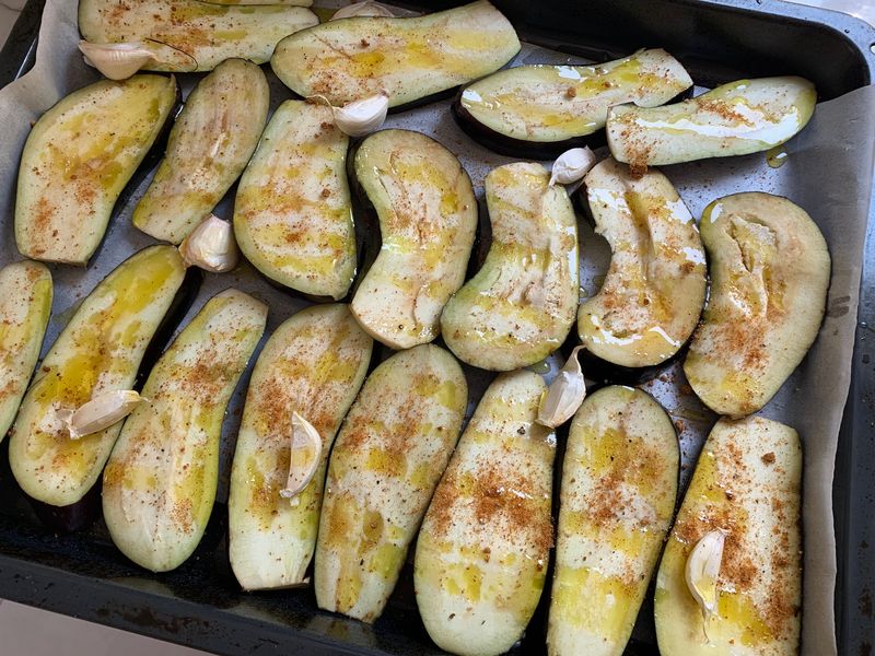 Aubergines au four avant cuisson