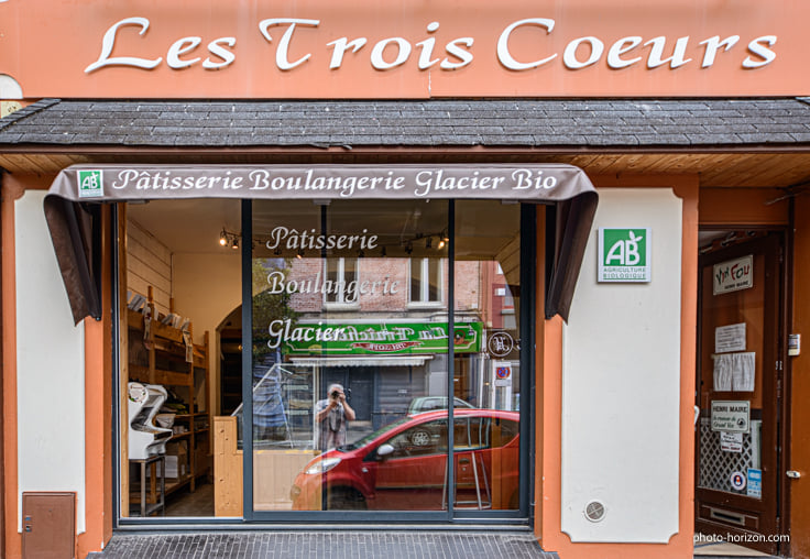 Devanture boulangerie bio à Béthune Les Trois Coeurs